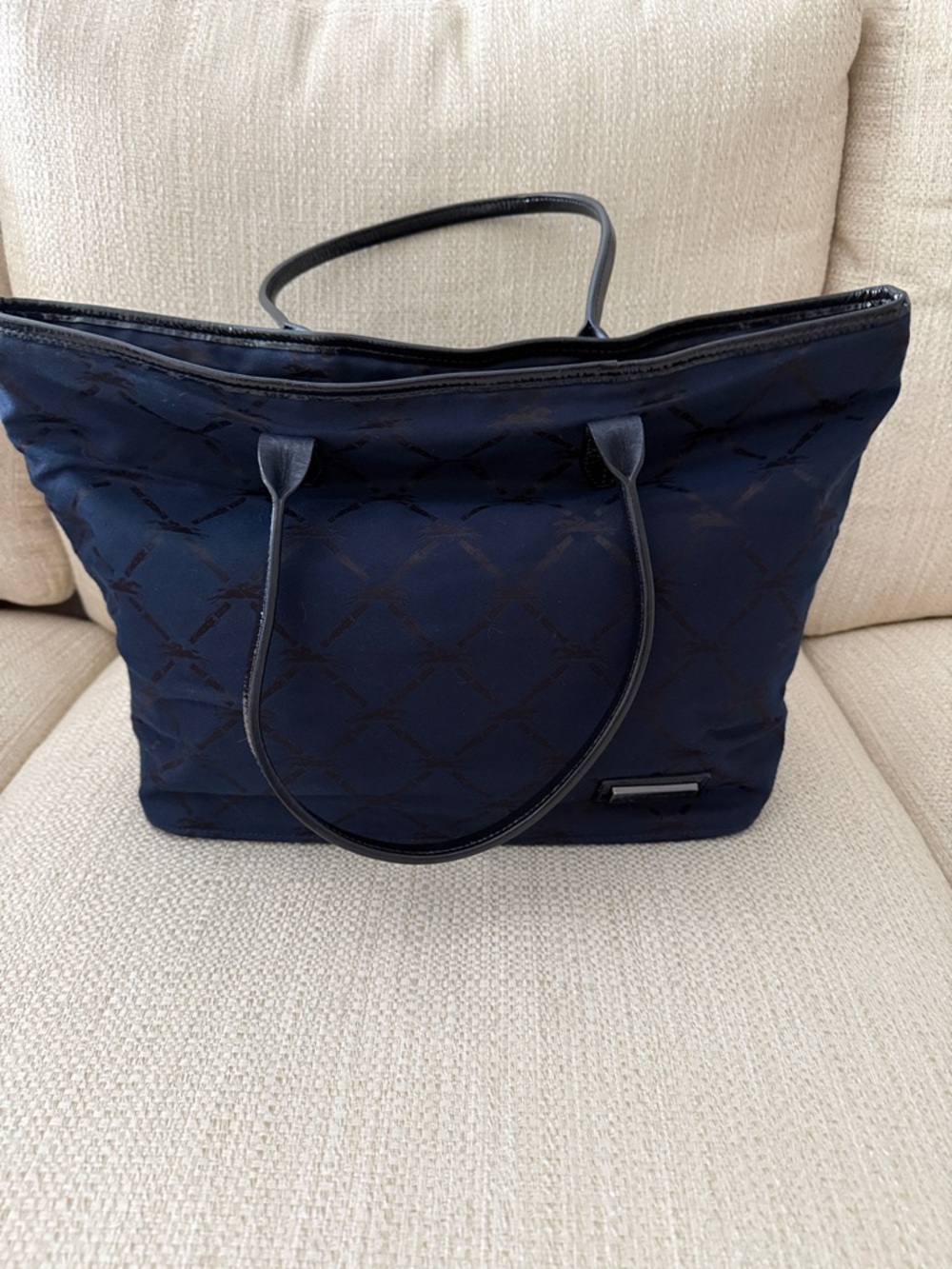 Longchamp Navy Quilted Tote with Leather Handles